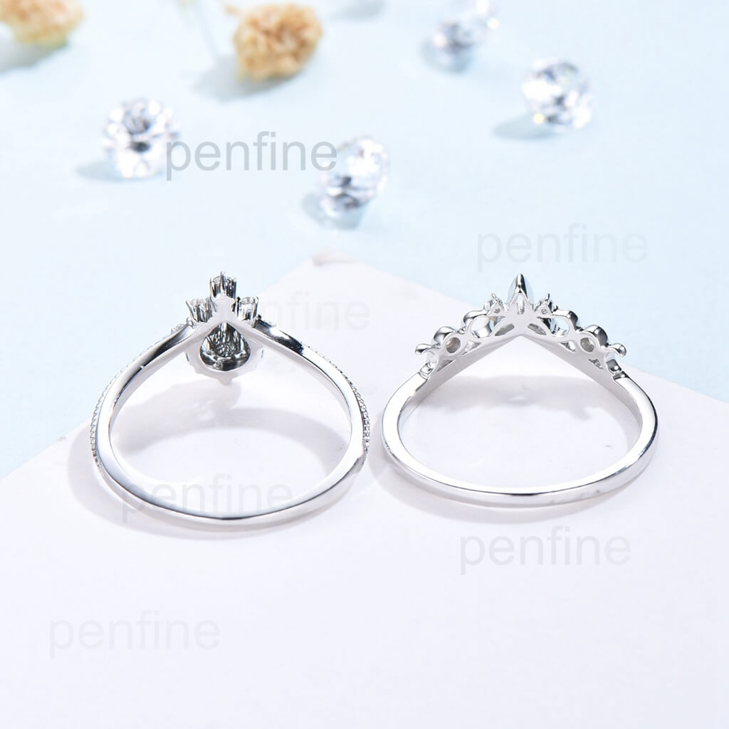 Art Deco Black Rutilated Quartz Engagement Ring Set Vintage 2pcs - PENFINE