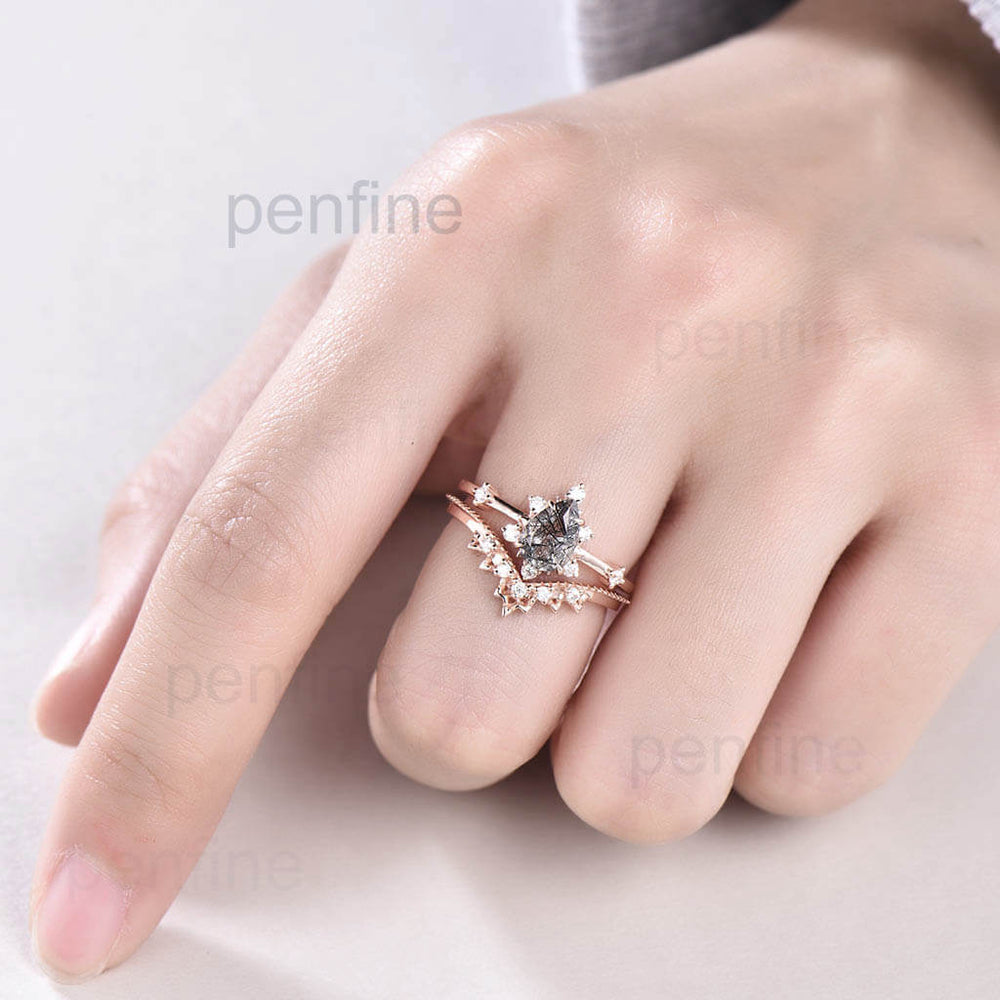 Black Rutilated Quartz rring set