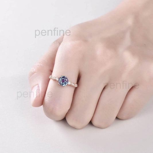 Art Deco Alexandrite Diamond Engagement Ring Hand