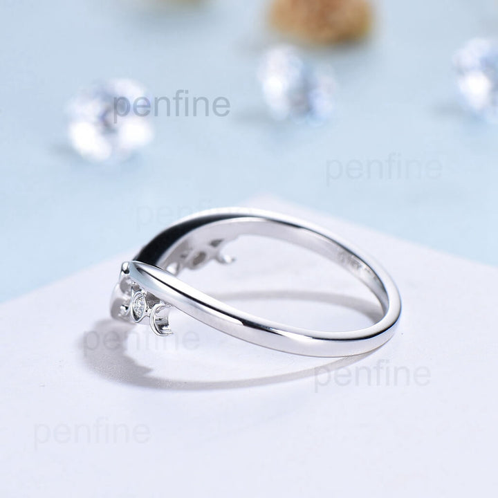 Unique diamond wedding ring moon ring norse viking ring vintage diamond wedding band 14k white gold ring anniversary bridal ring for women - PENFINE