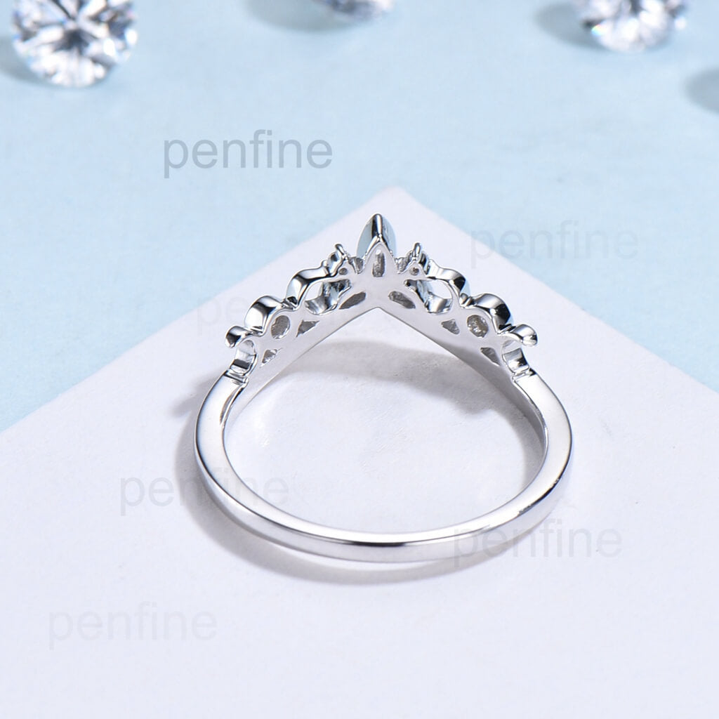 Unique diamond wedding ring moon ring norse viking ring vintage diamond wedding band 14k white gold ring anniversary bridal ring for women - PENFINE