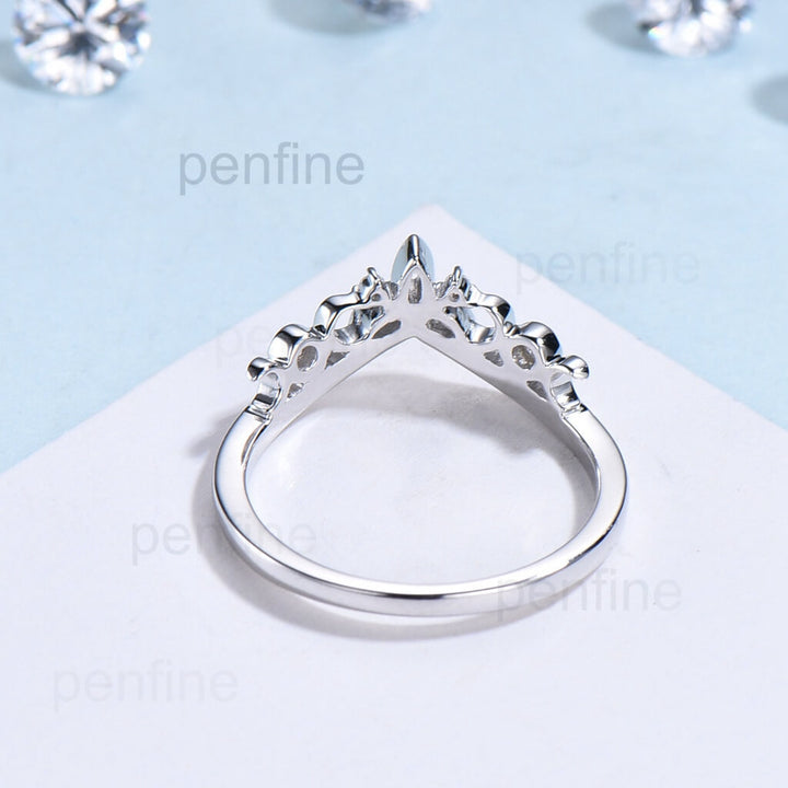 Unique diamond wedding ring moon ring norse viking ring vintage diamond wedding band 14k white gold ring anniversary bridal ring for women - PENFINE