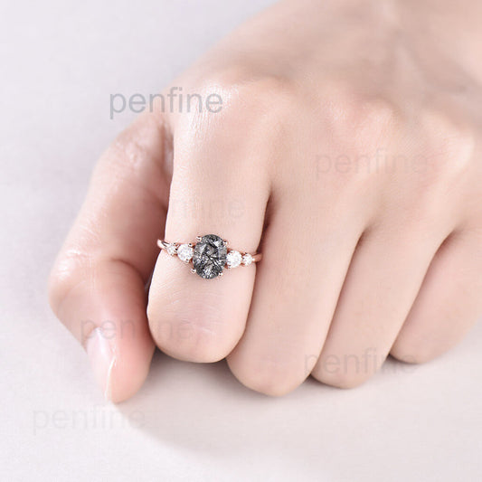 Rose Gold Black Rutilated Quartz Ring