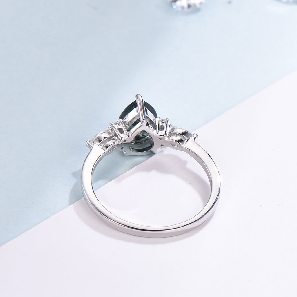 Moss agate engagement ring back