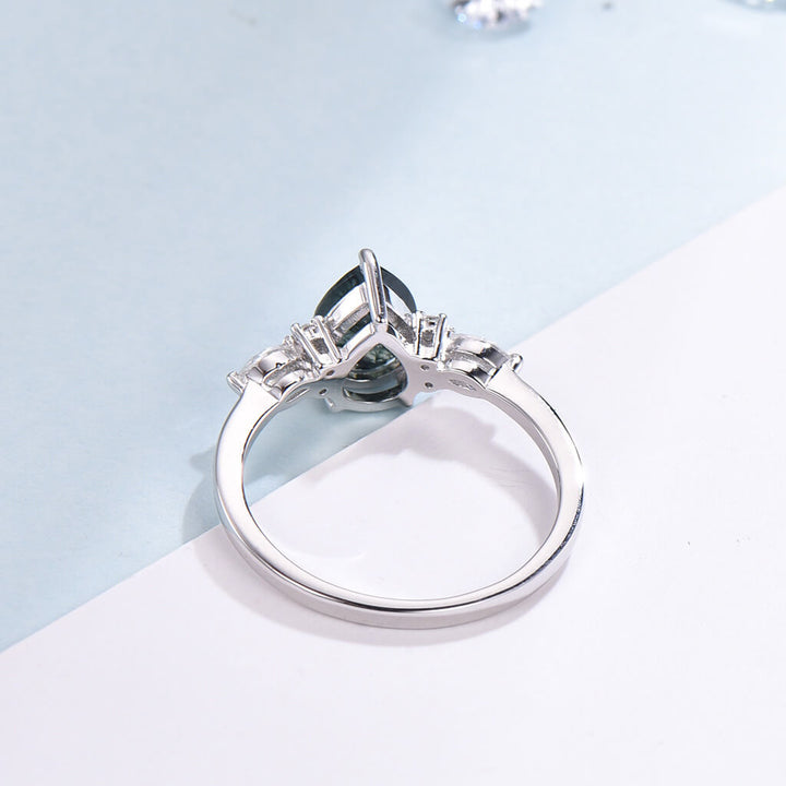 Moss agate engagement ring back