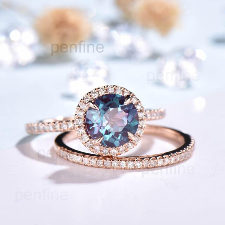 alexandrite engagement ring set