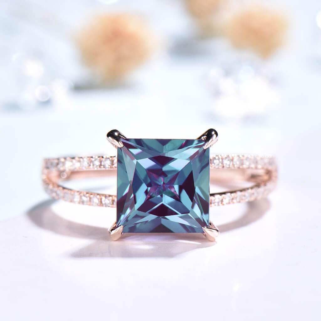 Princess Cut Alexandrite Engagement Ring