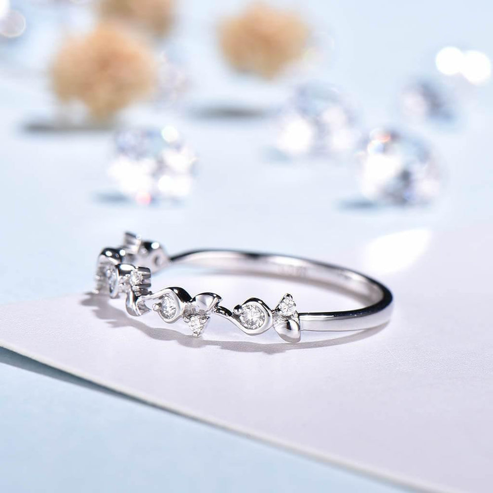 Flower Dainty Diamond Wedding Ring Unique - PENFINE
