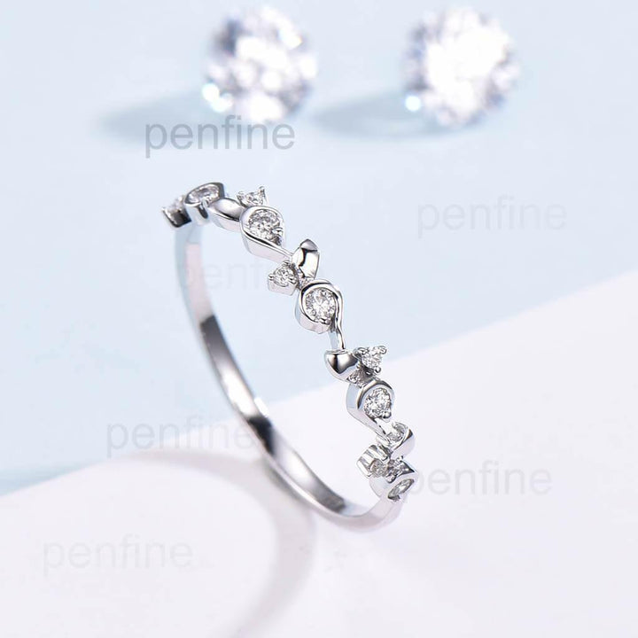 Flower Dainty Diamond Wedding Ring Unique - PENFINE