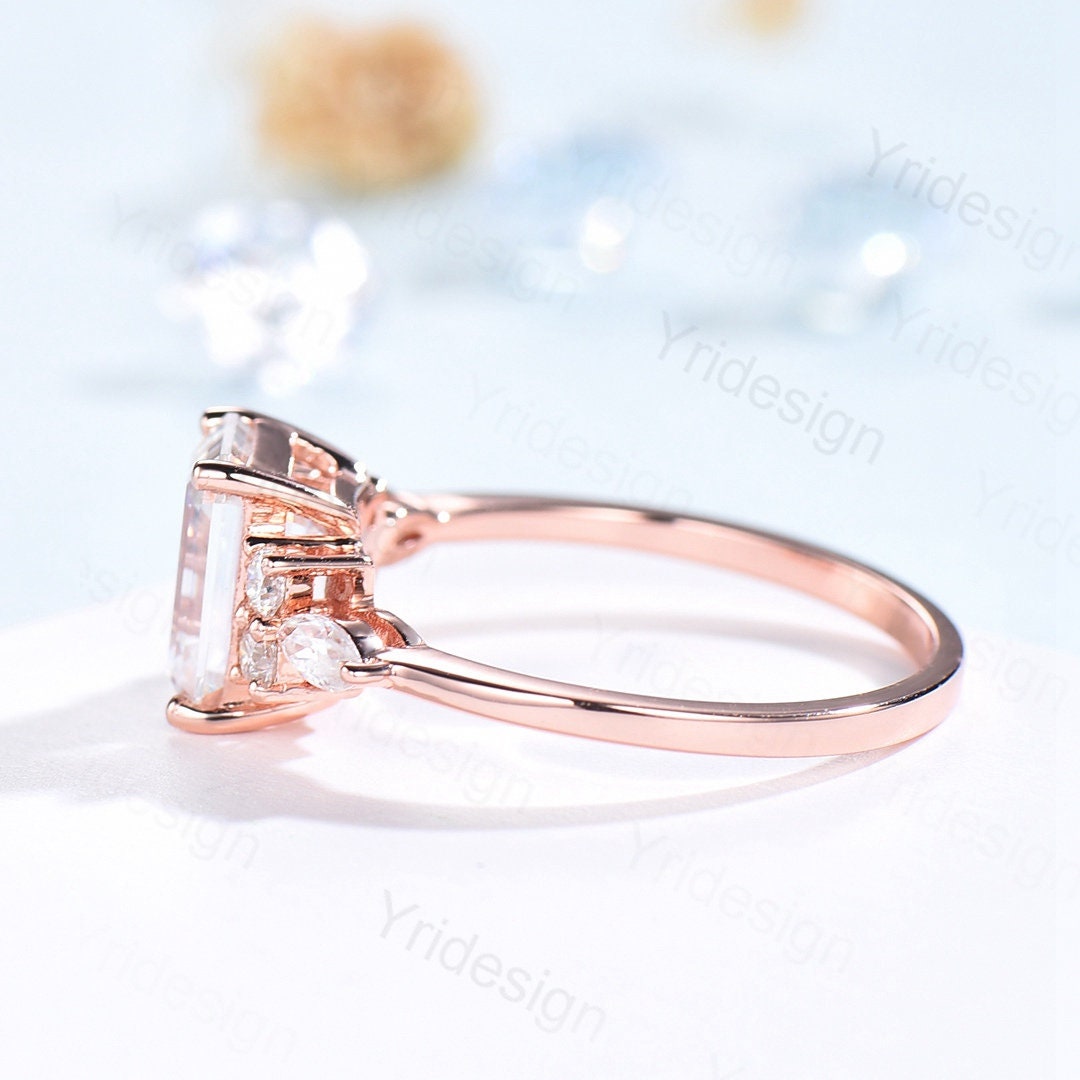 Emerald Cut Wedding Ring Moissanite Engagement Ring Rose Gold Cluster Marquise Diamond Promise Bridal Ring Anniversary Gift for Women Wife - PENFINE