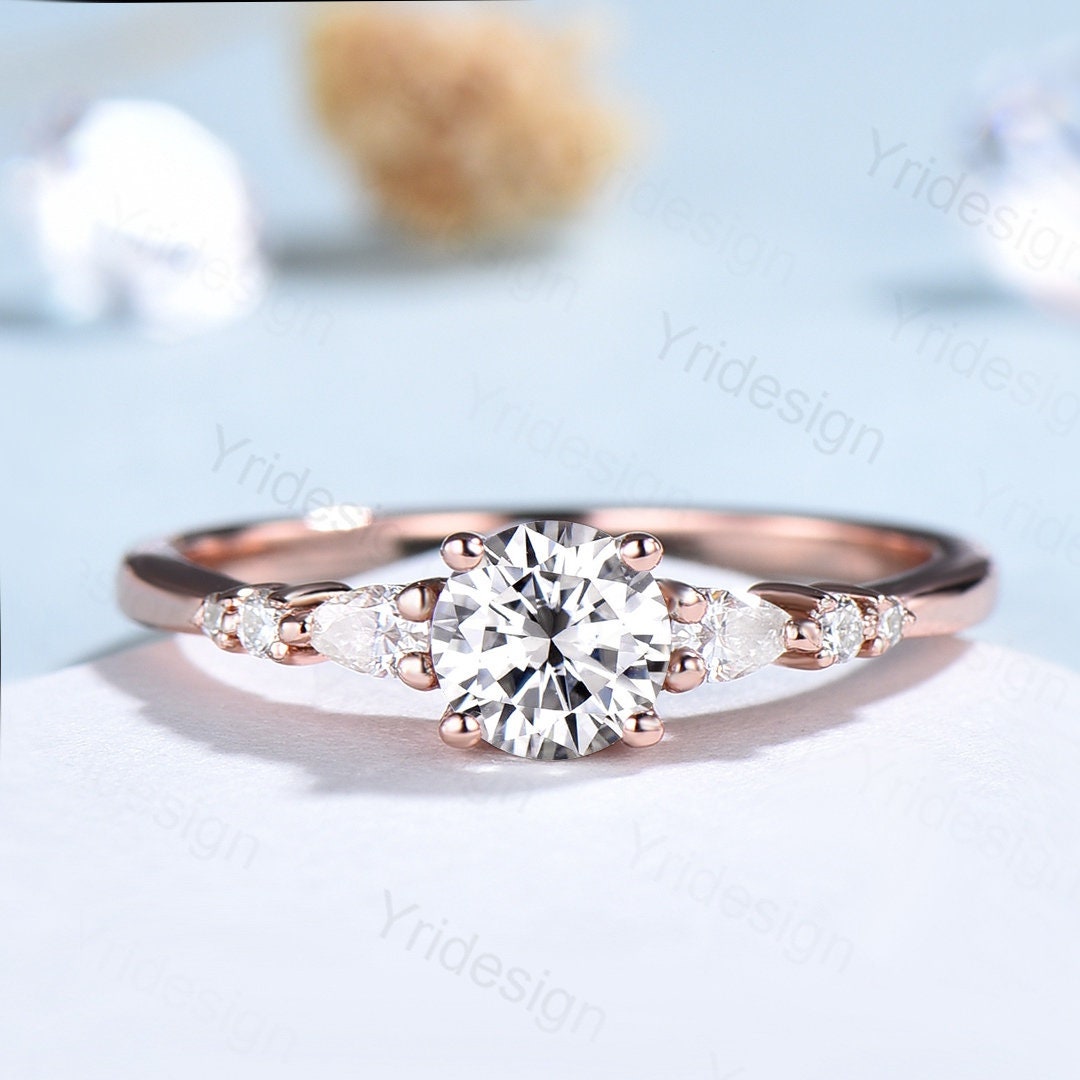 3ct Unique Moissanite Ring Dainty Moissanite engagement ring Minimalist rose gold moissanite bride ring anniversary promise ring for women - PENFINE