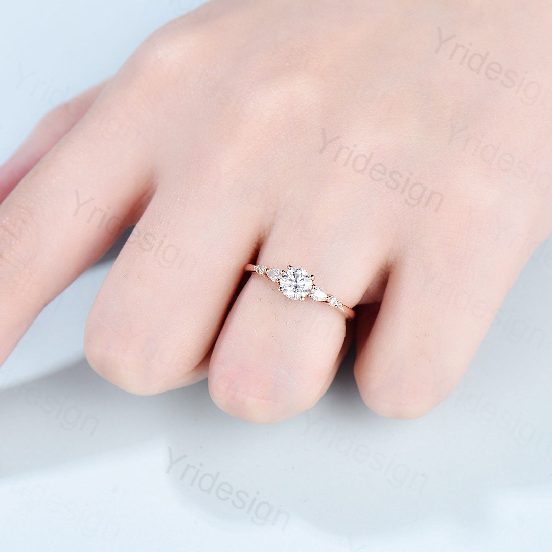 3ct Unique Moissanite Ring Dainty Moissanite engagement ring Minimalist rose gold moissanite bride ring anniversary promise ring for women - PENFINE