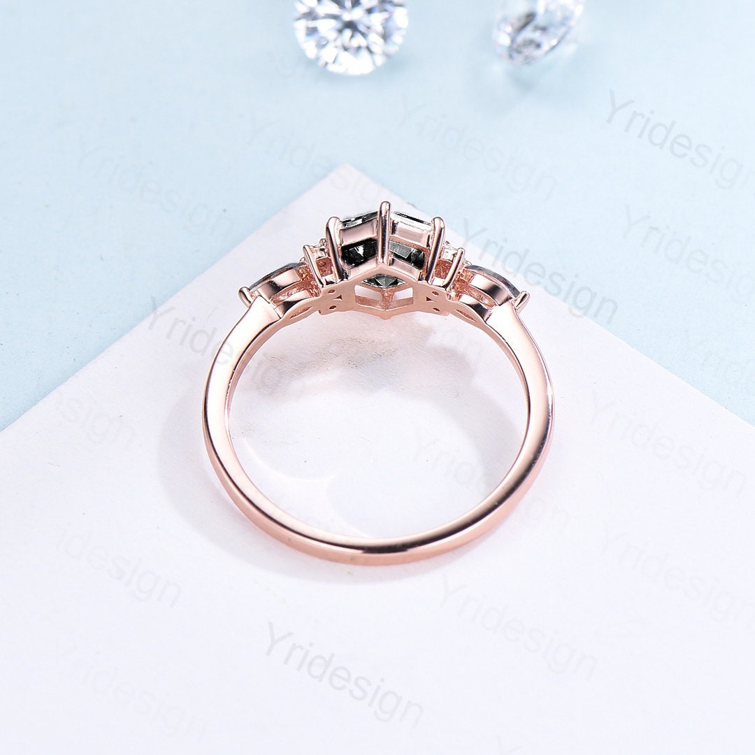 Vintage Galaxy Blue Sandstone Engagement Ring Hexagon Cut Mystic Stone Ring Marquise Black Spinel Wedding Ring Star Blue Promise Ring - PENFINE