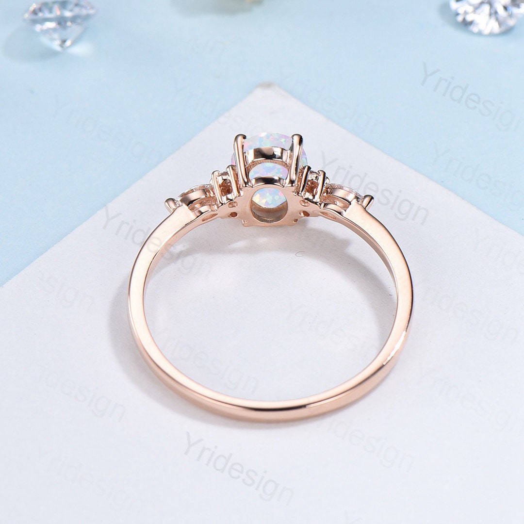 Vintage Opal Engagement Ring Rose Gold Marquise Moissanite Art Deco Cluster Wedding Ring For Women Anniversary Ring Bridal Promise gift - PENFINE