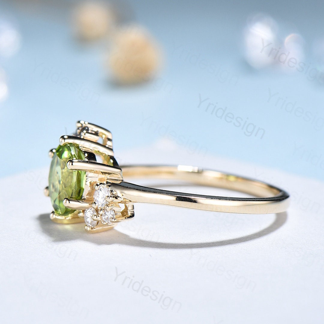 Unique Peridot Engagement Ring Cluster Alexandrite Moissanite Wedding Ring For Women Vintage art deco diamond Anniversary Promise Jewelry - PENFINE