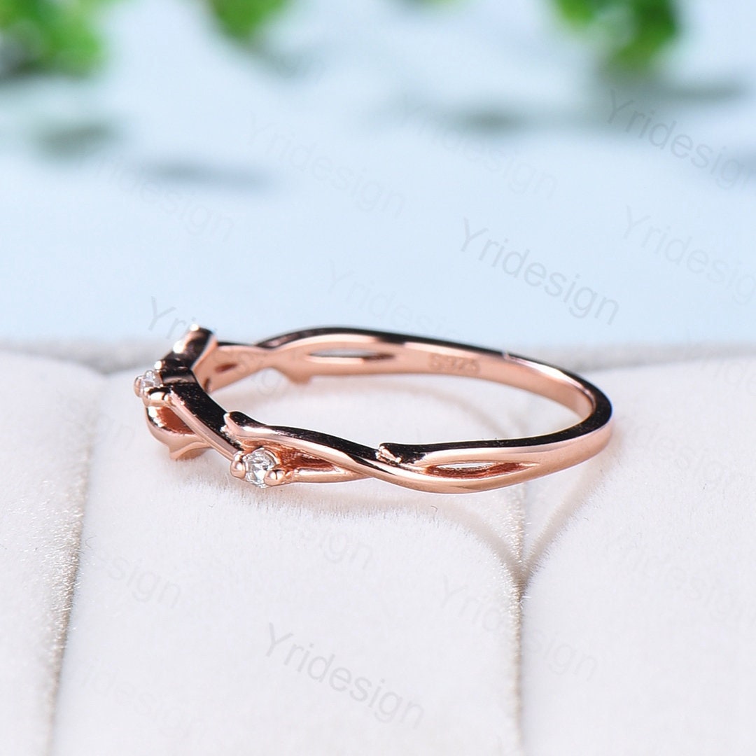 Twig Branch Diamond Wedding Wedding Band Women Solid Gold Unique Wedding Ring Leaf Vine Stacking Band Infinity Anniversary Matching Band - PENFINE