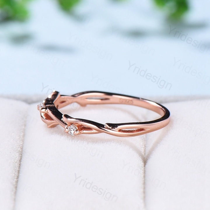 Twig Branch Diamond Wedding Wedding Band Women Solid Gold Unique Wedding Ring  Leaf Vine Stacking Band Infinity Anniversary Matching Band - PENFINE