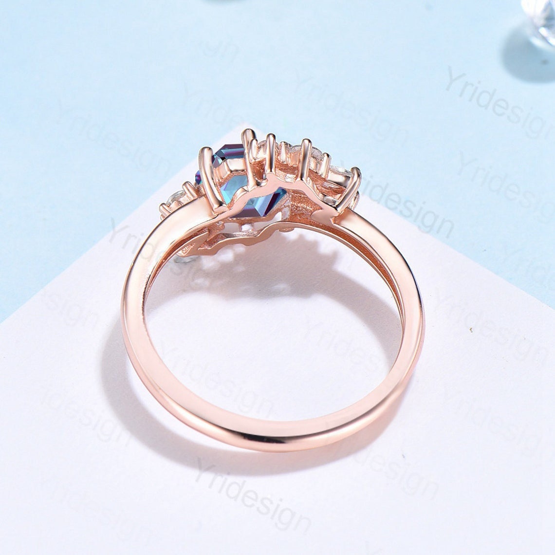 Hexagon cut opal ring silver vintage unique white opal engagement ring cluster simulant diamond ring art deco promise ring for women - PENFINE