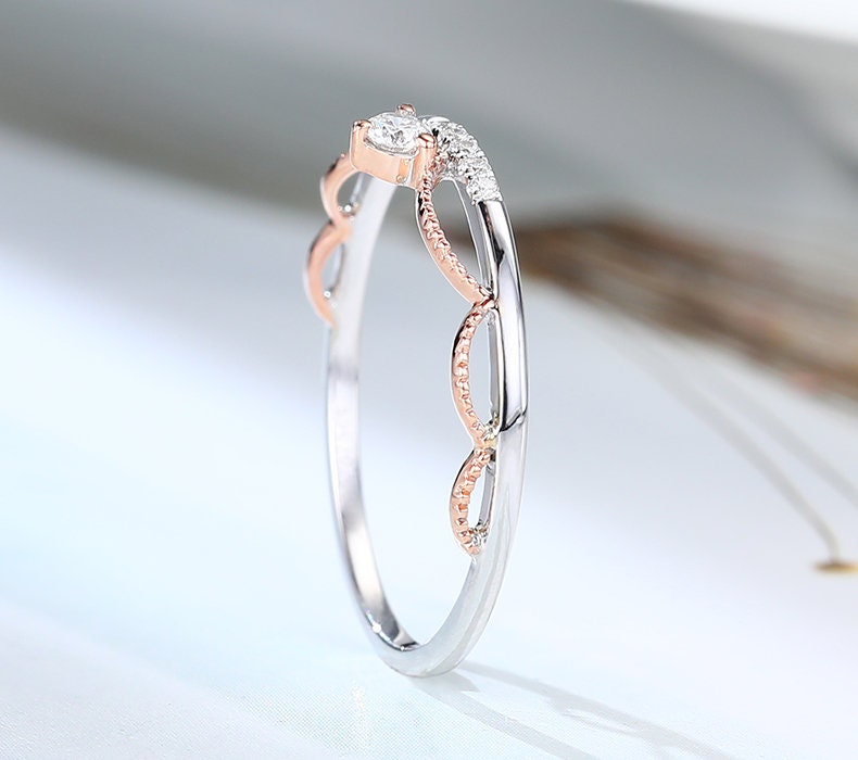 Crown wedding ring for women Art deco Diamond wedding band Vintage unique two tone gold stacking band moissanite anniversary promise ring - PENFINE