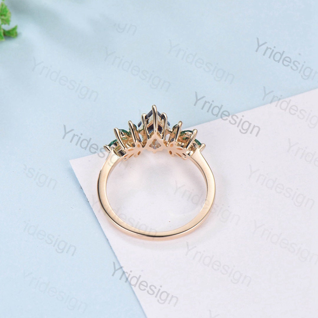 Vintage amethyst engagement ring Unique kite cut purple amethyst cluster marquise emerald wedding ring for women anniversary promise ring - PENFINE