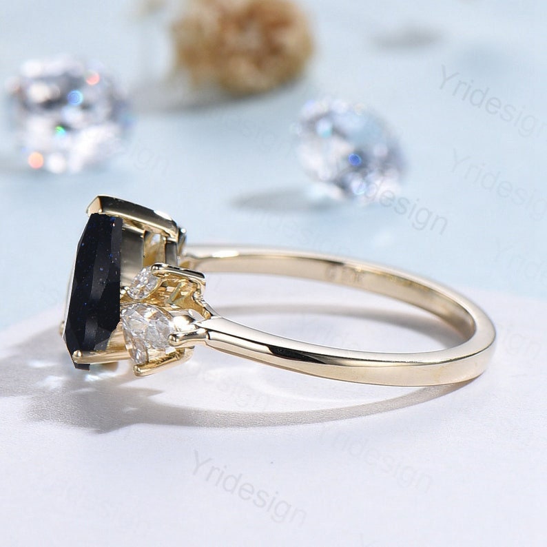 Pear Shape Blue Sandstone Ring Vintage Galaxy Starry Sky Engagement Ring Cluster Marquise Blue Sapphire Wedding Ring Proposal Gift For Women - PENFINE