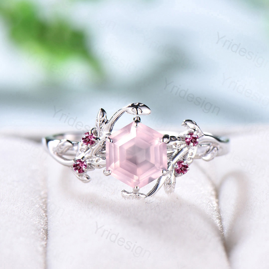Womens Rings Vintage Floral Engagement Ring Pink Diamond Wedding Band Ring  Set 