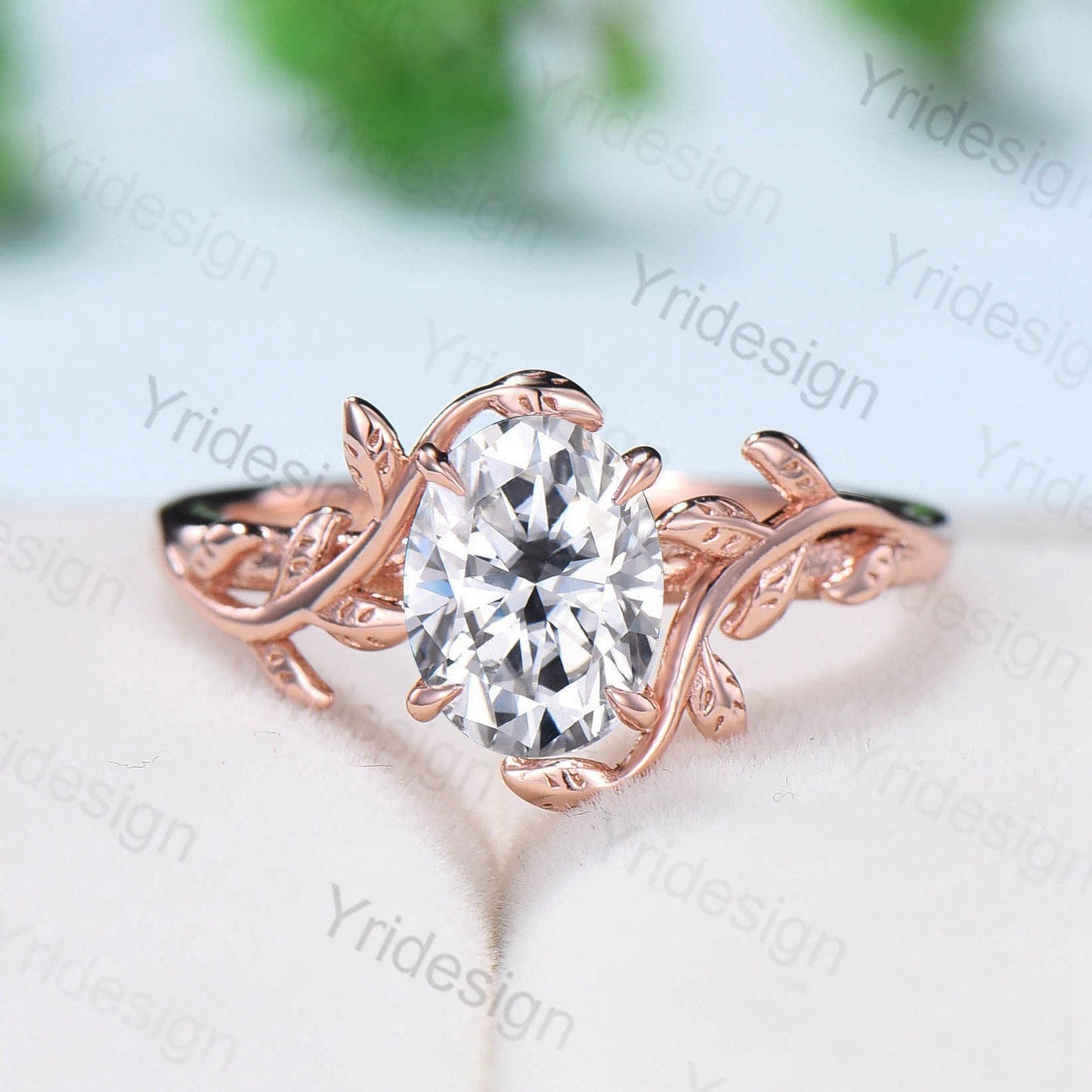 Twig Oval Moissanite Engagement Ring Rose Gold Leaves Art Deco Branch Moissanite Wedding Ring Set Vintage Unique Bridal Ring gift For women - PENFINE