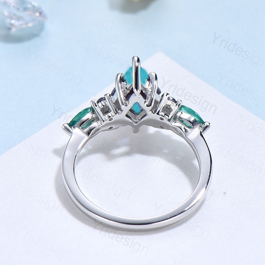 Vintage Turquoise Engagement Ring Kite Cut Marquise Emerald Alexandrite Wedding Ring For Women Unique Six prongs Bridal Promise Ring Gift - PENFINE