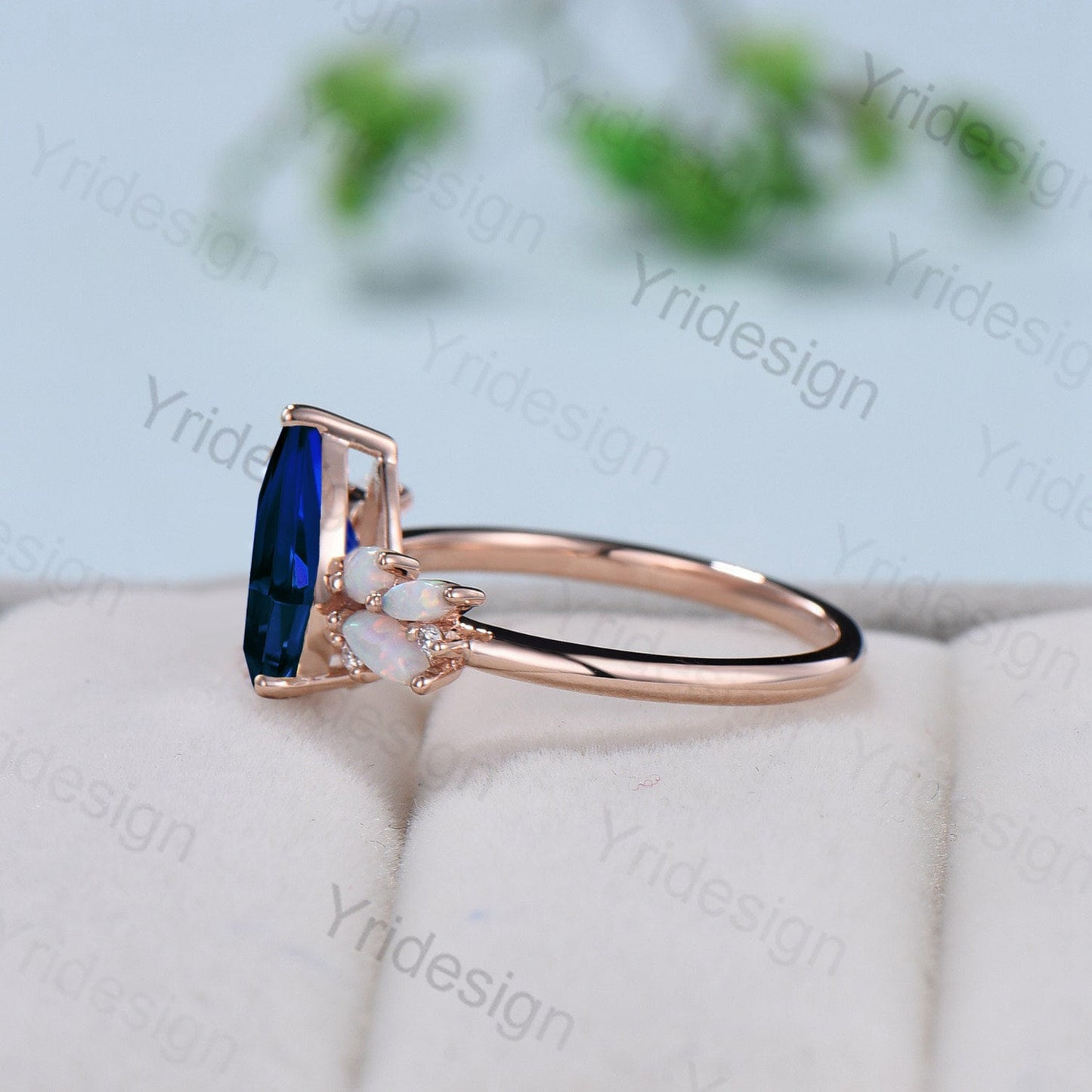 Vintage Blue Sapphire Engagement Ring Unique Teardrop Bee Lab Dark Sapphire Wedding Ring Women Rose Gold Art Deco Cluster Opal Promise Ring - PENFINE