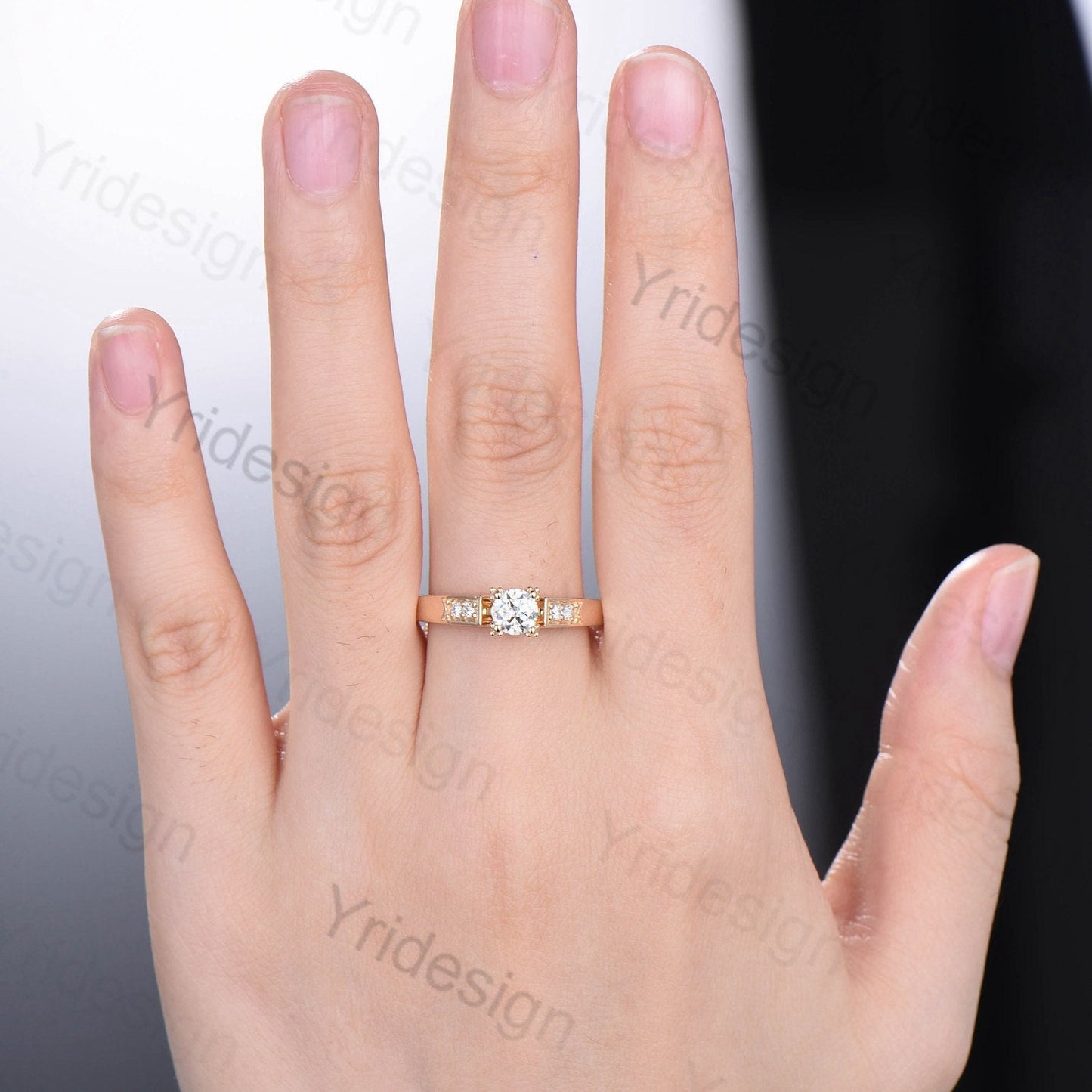 Unique Moissanite Engagement Ring Rose Gold Art Deco Promise Diamond Ring,Vintage Moissanite Rings For Women Moissaninte Jewelry - PENFINE
