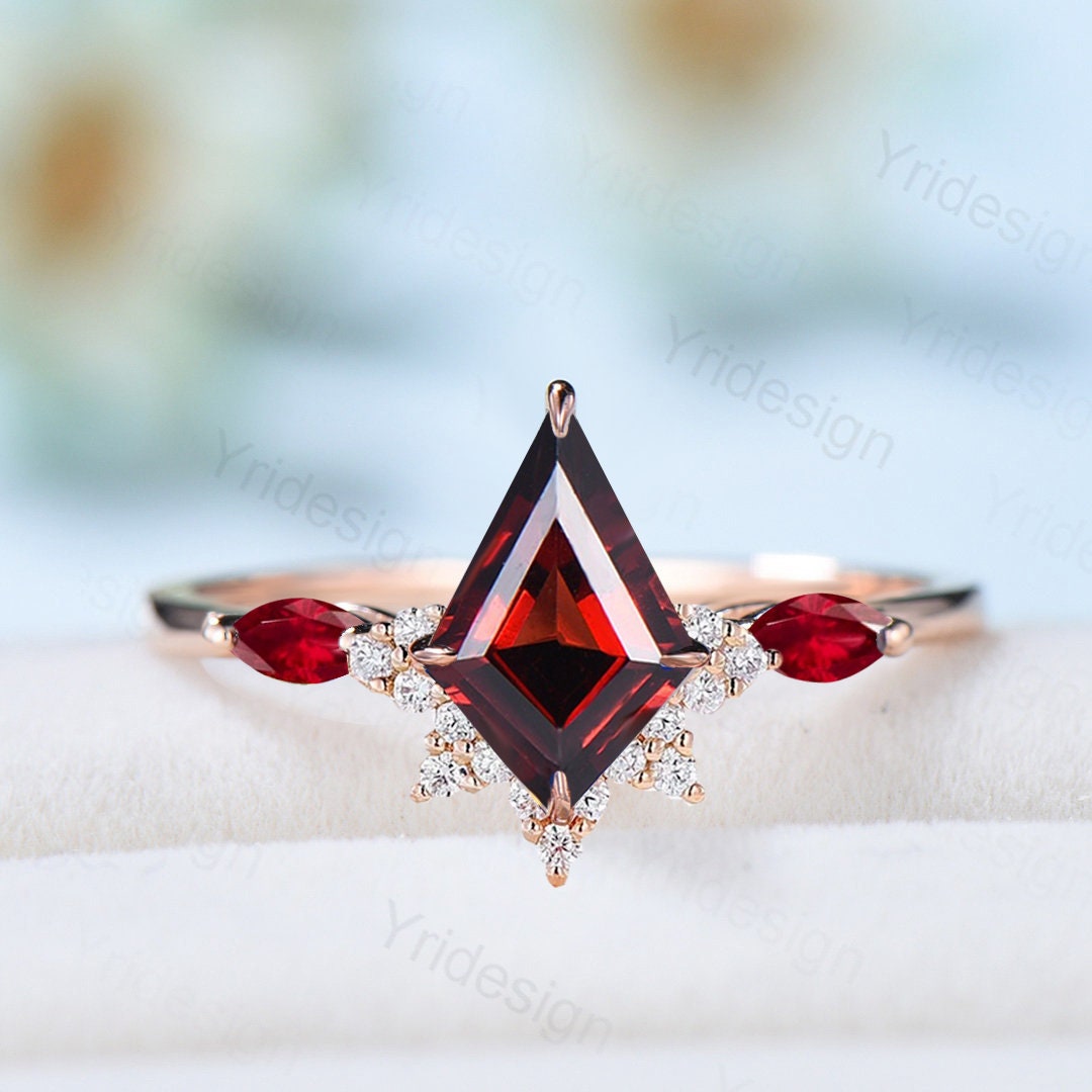 Art Deco Kite Cut Garnet Engagement Ring Vintage Marquise Garnet Wedding Ring Women Gold Promise Ring Valentine's Day Gift Christmas Gift - PENFINE