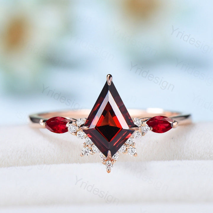 Art Deco Kite Cut Garnet Engagement Ring Vintage Marquise Garnet Wedding Ring Women Gold Promise Ring Valentine's Day Gift Christmas Gift - PENFINE