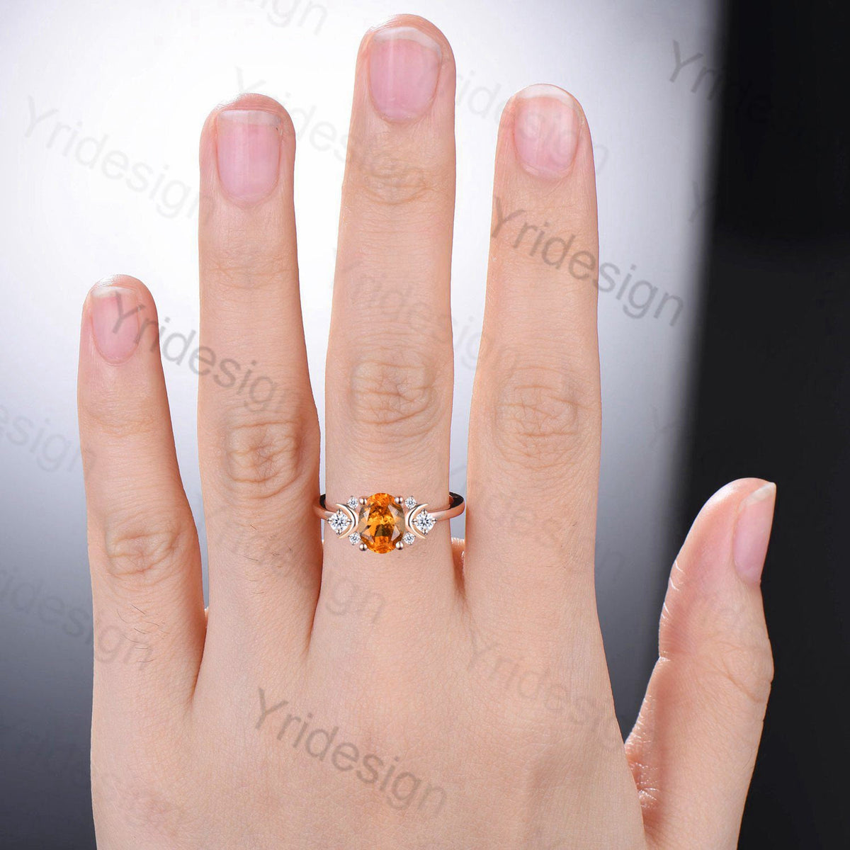 Vintage Natural Spessartite Garnet Engagement Ring Unique Celestial Moon Fanta Crystal Ring Rose Gold Art Deco Personalized Gift for Her - PENFINE