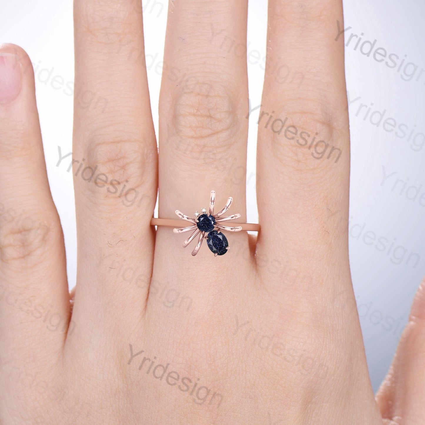 Antique spider blue sandstone engagement ring vintage silver rose gold gothic blue goldstone wedding ring for women handmade Proposal gift - PENFINE