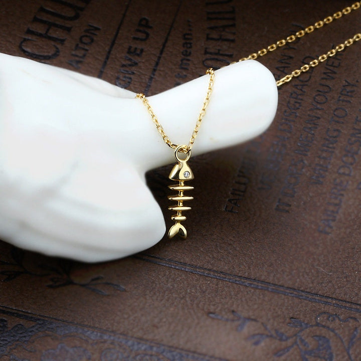 Dainty Fishbone Necklace Unique Fish Pendant 9K/14K/18K Yellow Gold Fish Necklace Fish Bone Necklace Vintage Fish Charm Christian Necklace - PENFINE