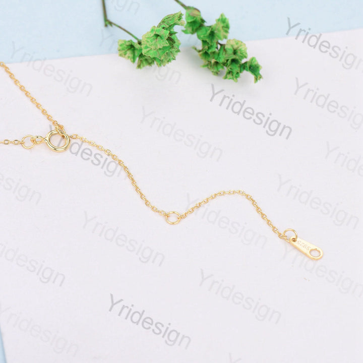 Dainty 5mm round moss agate pendant necklace 16ch solid rose gold green agate necklace Minimalist silver pendant handmade engagement Gift - PENFINE
