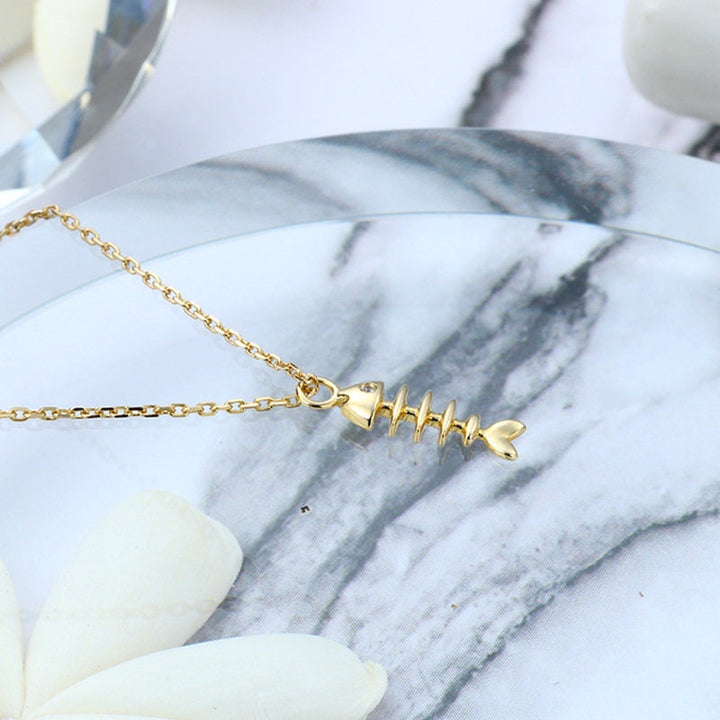 Dainty Fishbone Necklace Unique Fish Pendant 9K/14K/18K Yellow Gold Fish Necklace Fish Bone Necklace Vintage Fish Charm Christian Necklace - PENFINE
