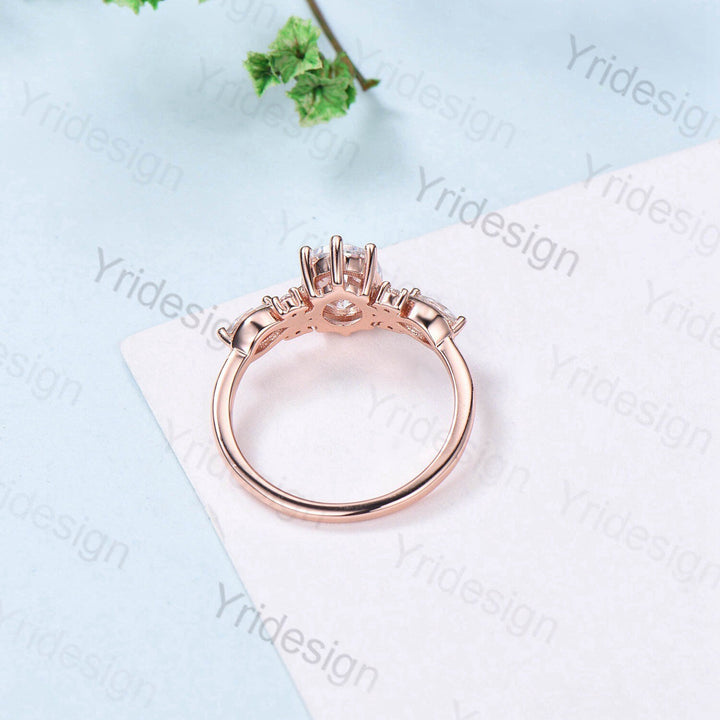 Vintage blue sandstone engagement ring rose gold twisted unique 1.5CT black crystal oval wedding ring art deco anniversary ring for women - PENFINE