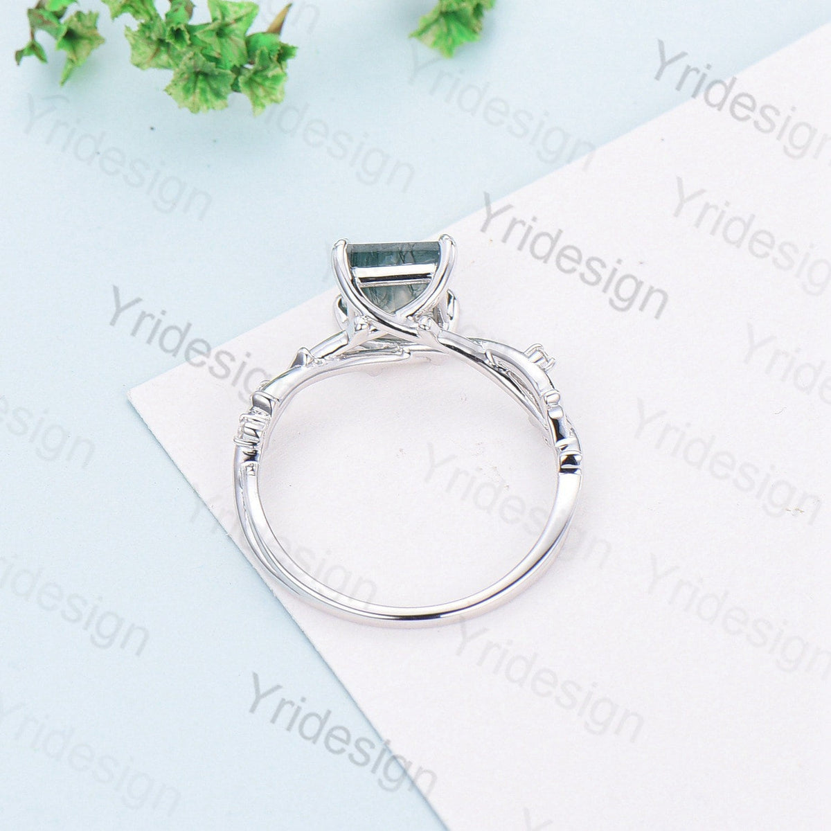 Unique Twig Moss Agate Engagement Ring Rose Gold Nature Inspired Green Agate Leaf Branch Wedding Ring Personalized Proposal Gifts for Women - PENFINE