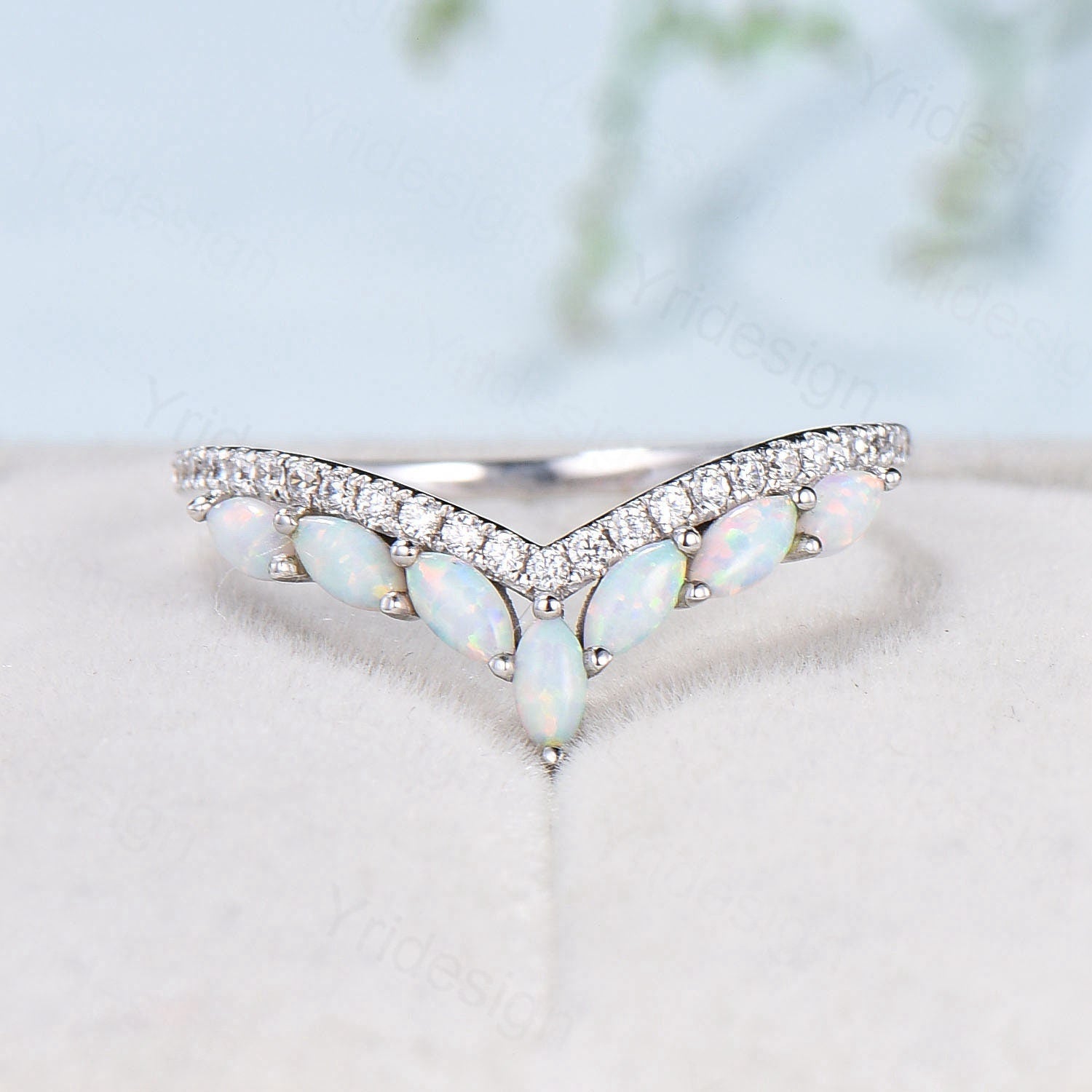 Women's Opal Engagement Ring| Statement Ring| White Ceramic Ring| Wedding band| Coral ring. cheapest