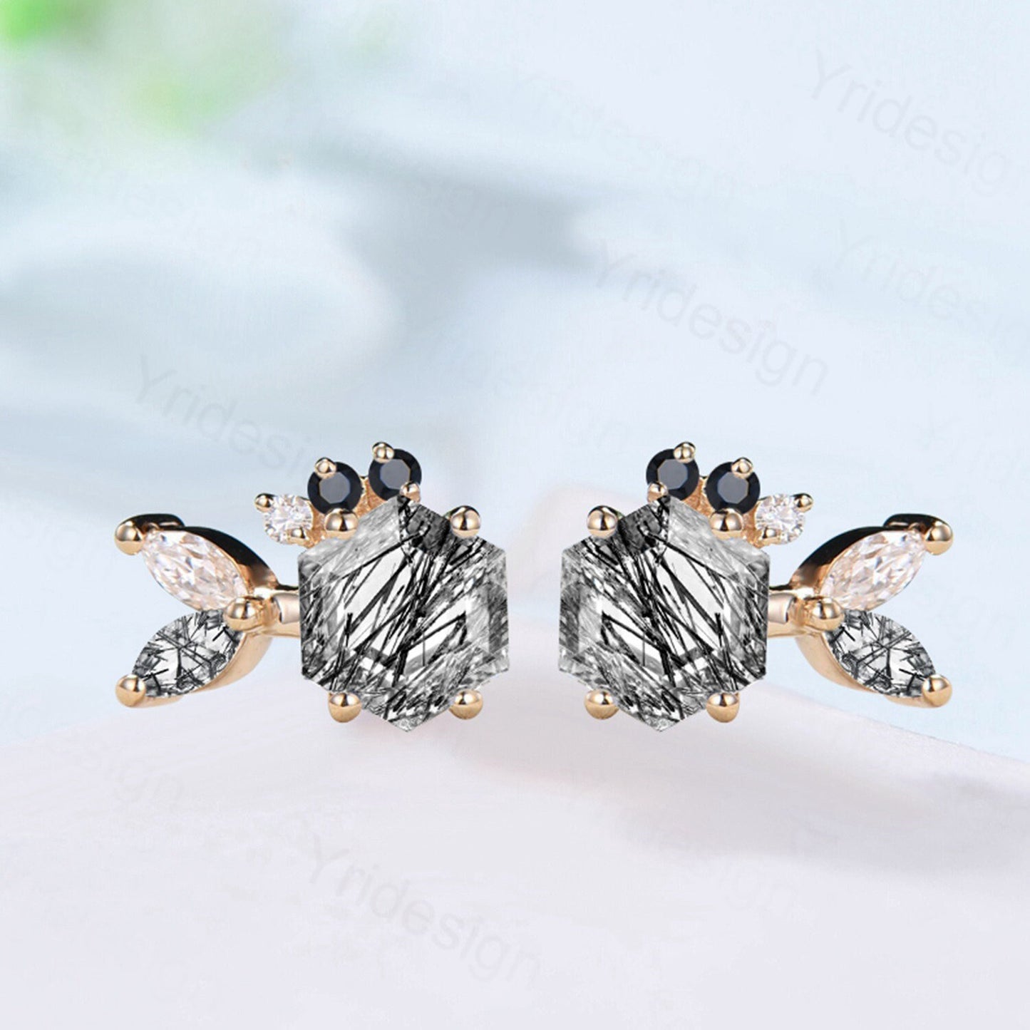 Unique alexandrite moonstone earrings Hexagon Stud Earrings ruby sapphire quartz Earrings Women vintage moissanite earrings gift for wife - PENFINE