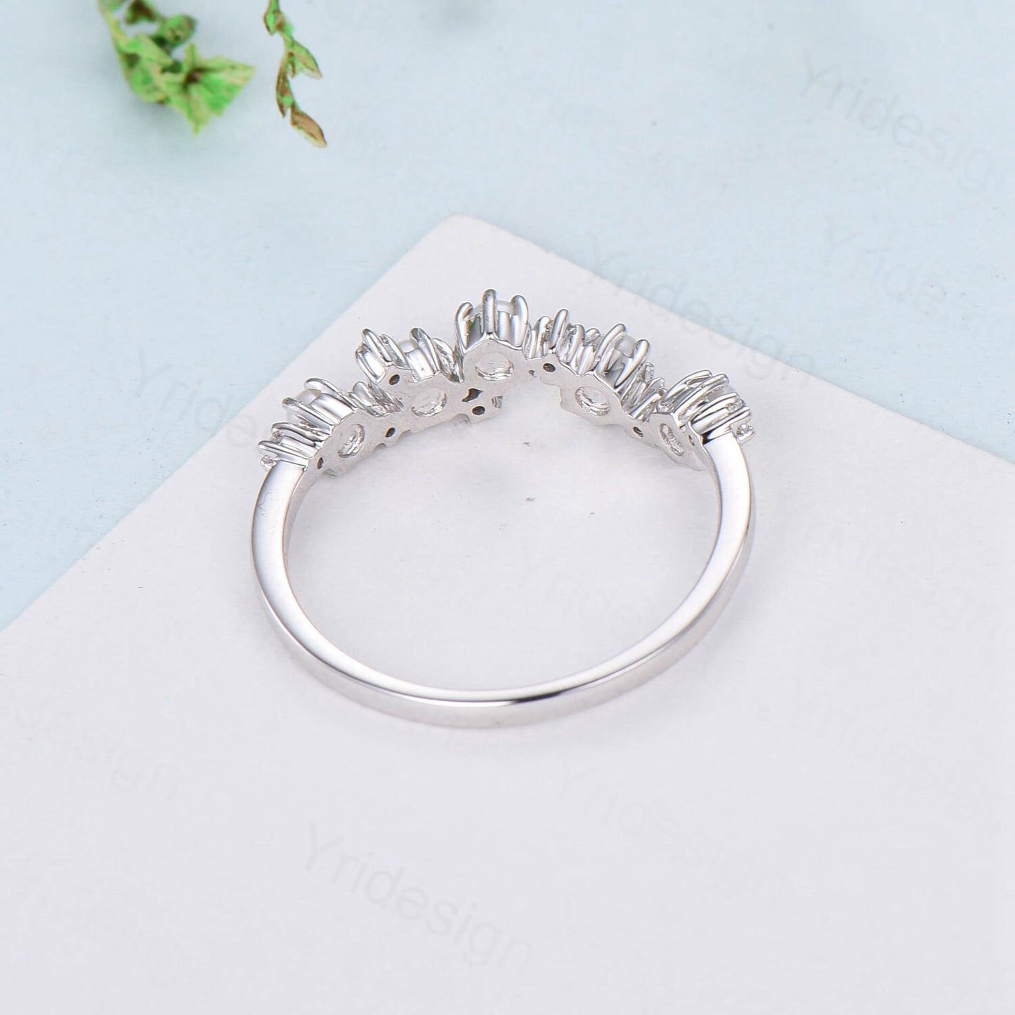 Unique Pearl Wedding Band Rose Gold Diamond Pearl Wedding Ring Vintage Curved Wedding Band Cluster Peral Moissanite Ring Anniversary Gifts - PENFINE