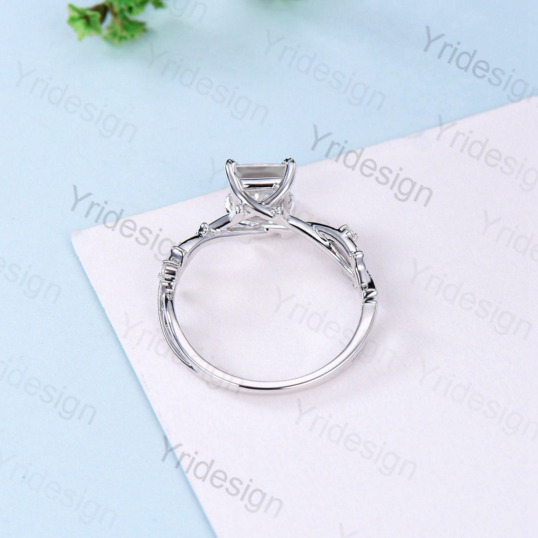 2CT Brilliant Princess Cut Moissanite ring Leaf Branch Moissanite Engagement Ring Nature Inspired Wedding Ring Unique Twig Promise Ring Gift - PENFINE