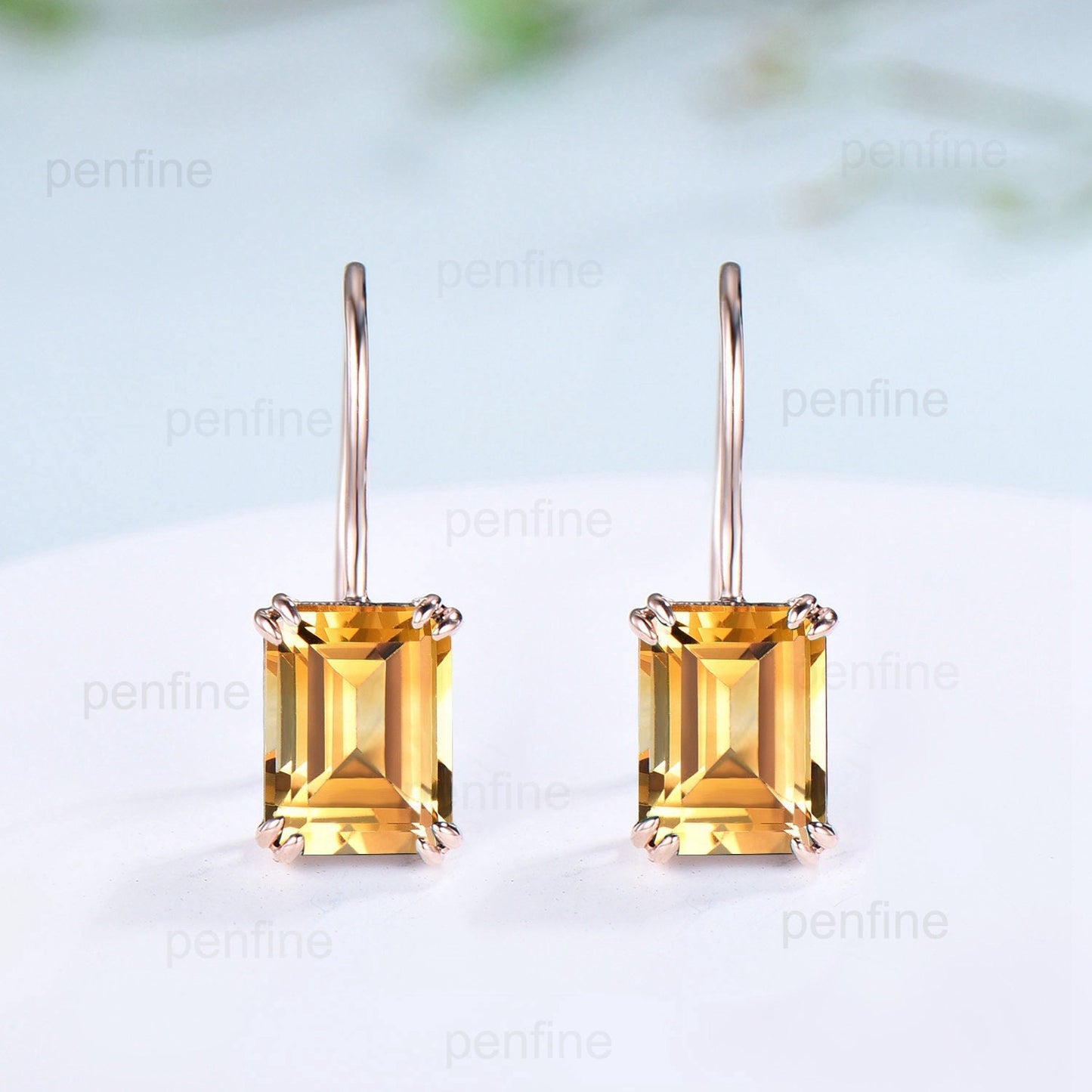Vintage Citrine earrings emerald cut Stud Earrings November birthstone Earrings for Women Solid 14k 18k rose gold green crystal earrings - PENFINE
