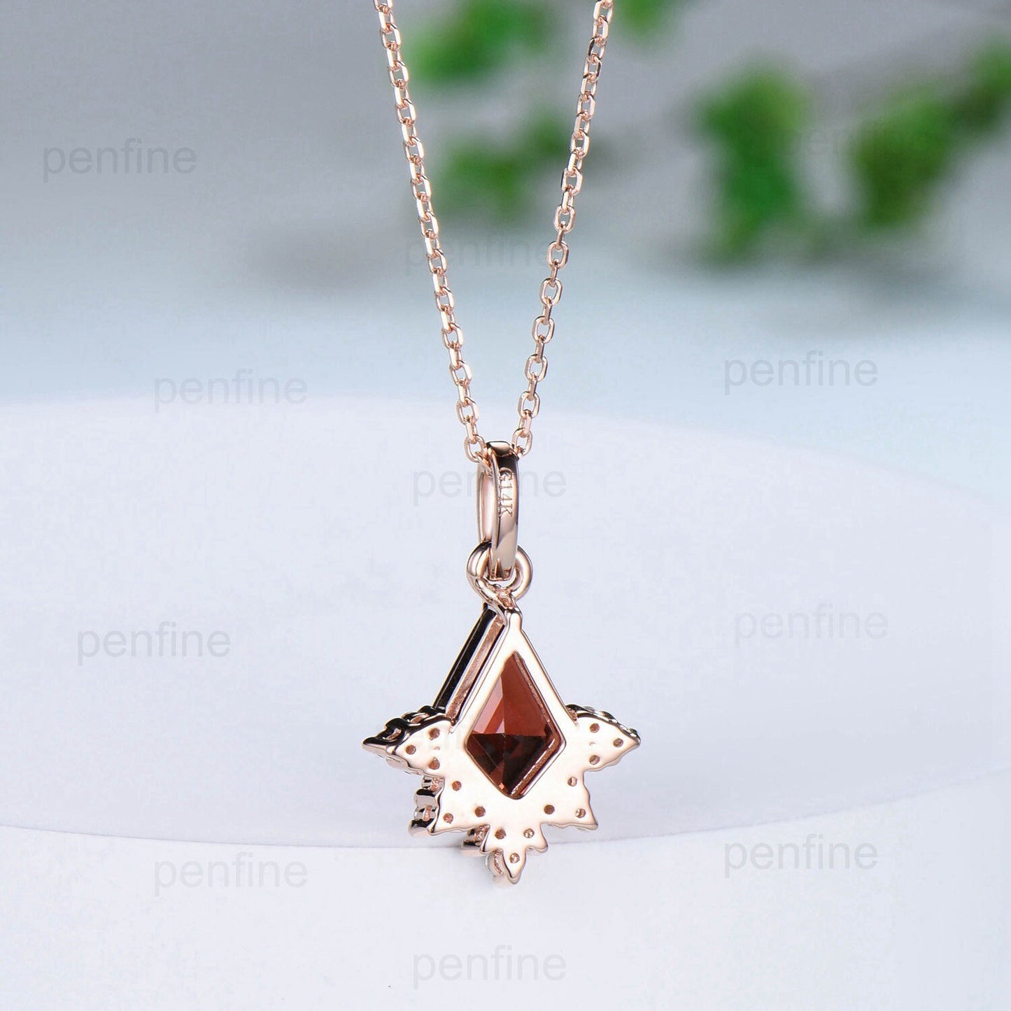 Art Deco Kite Cut Moss Agate Pendant Necklace Vintage Green Agate Diamond Pendant 14k/18k rose gold moissanite promise engagement gift - PENFINE