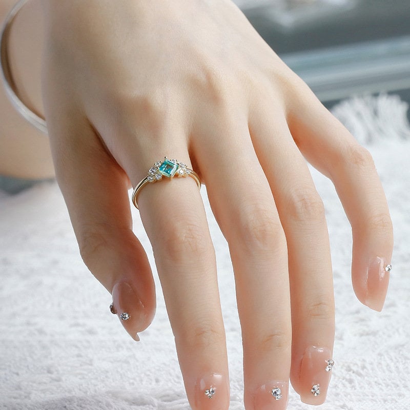 Unique Apatite engagement ring princess cut apatite cluster moissanite wedding ring solid 9k/14k/18k yellow gold proposal gifts for women - PENFINE