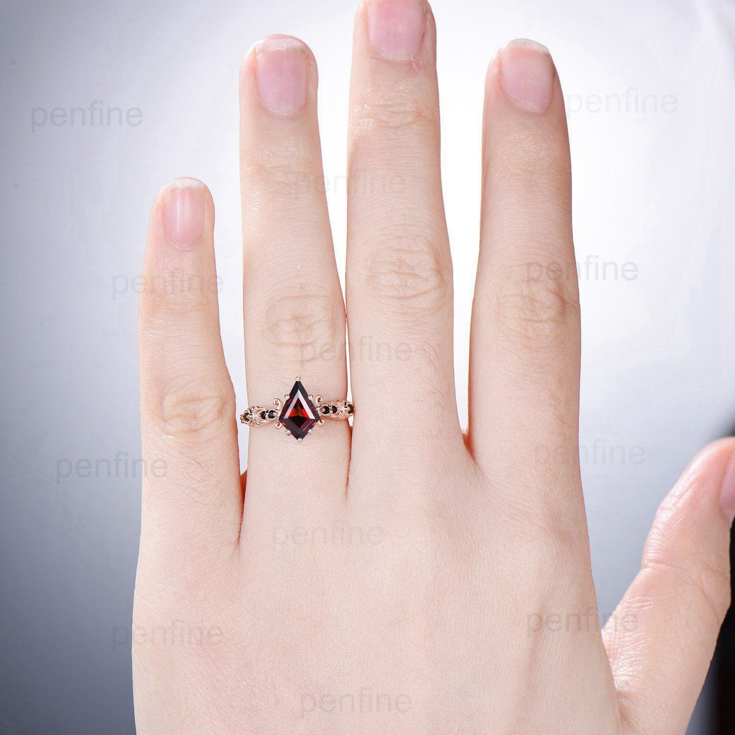 Retro kite cut garnet ring vintage garnet black spinel engagementring rose gold unique celtic wedding Ring For Women Anniversary Gift - PENFINE