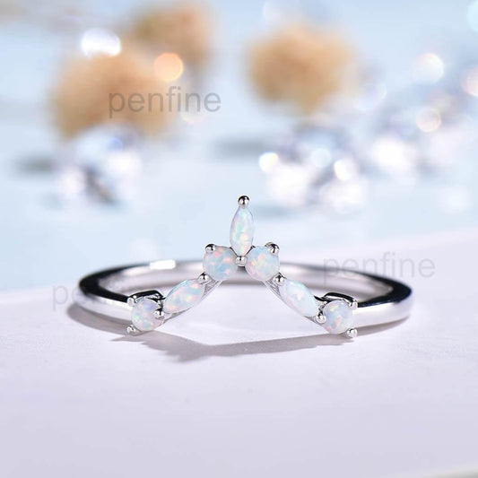 opal weddign band white gold