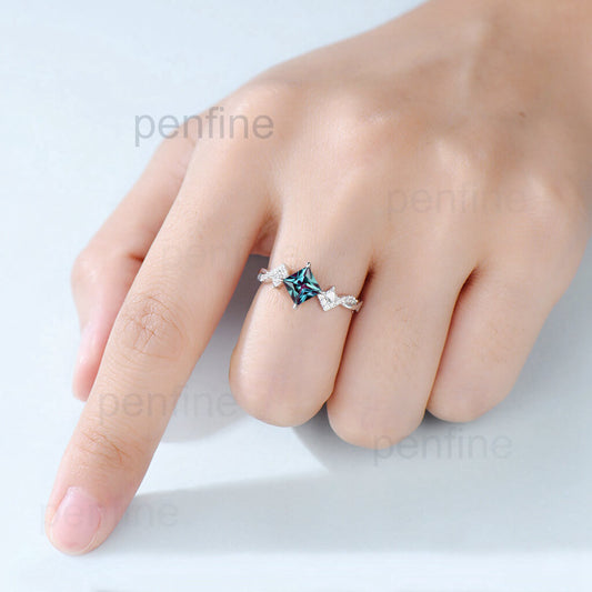 Unique Princess Cut Alexandrite Engagement Ring