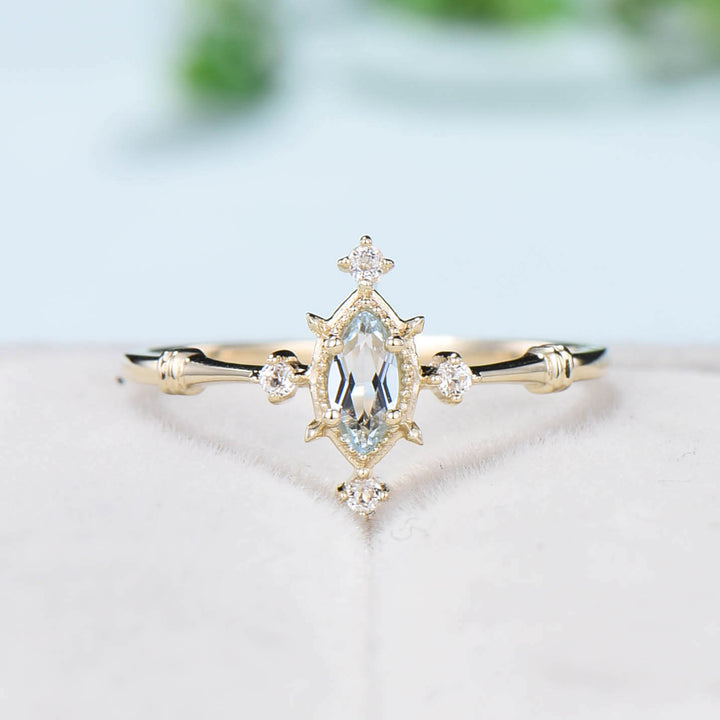 Minimalist Dainty Aquamarine Engagement Ring Gold Marquise Cut Star March Birthstone Wedding Ring Perfect Gift  for Daughter Christmas Gift - PENFINE